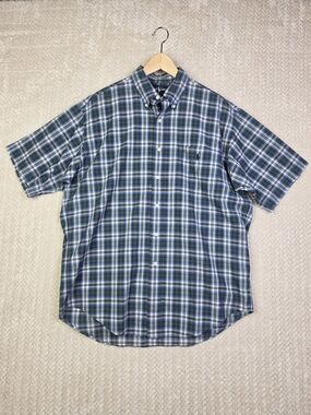Ralph Lauren Blair Shirt Mens Medium Short Sleeve Button Down Green Blue Plaid